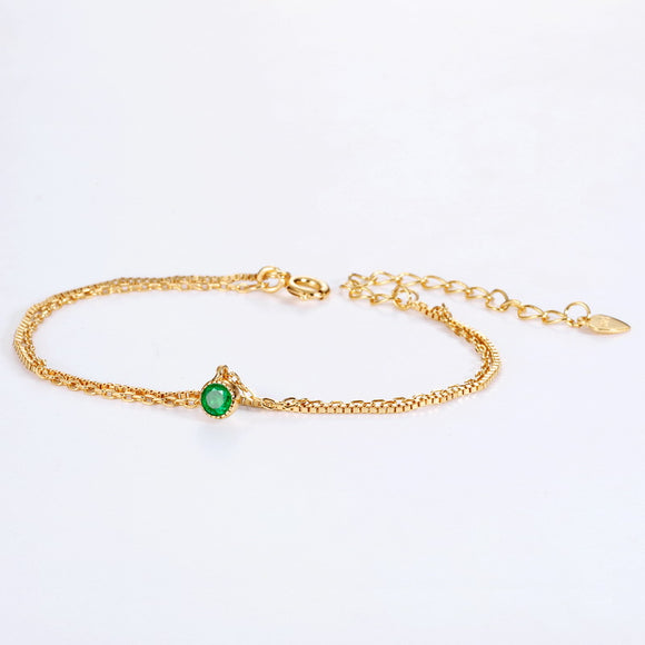 Pulsera de Plata Esterlina con Esmeralda Natural de Dos Capas