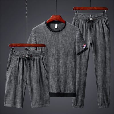 Traje Deportivo de Tres Piezas Talla Grande Tela Ice Silk Elástica - Image 3