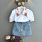 Conjunto Infantil Blusa con Cuello Bordado y Falda Denim