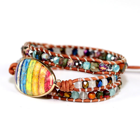 Pulsera de Cuero Tejida a Mano con Capas Energéticas Imperial Stone - Image 2