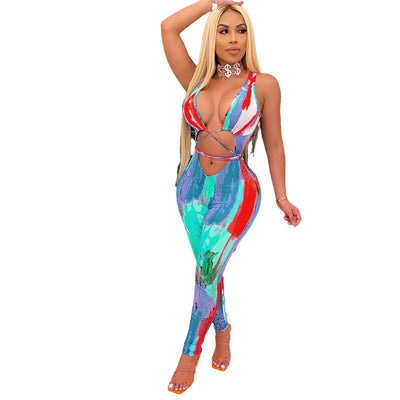 Jumpsuit Fresco de Seda Helada con Estampado y Bandas Refrescantes para Mujer - Image 10