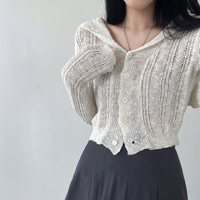 Cardigan Retro Cuello V Manga Larga Corto - Image 16