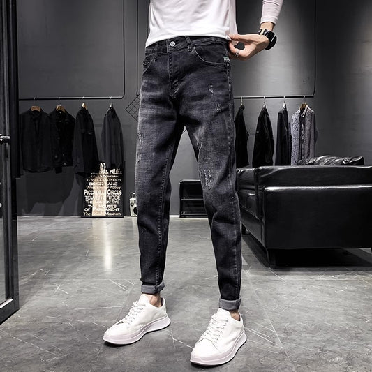 Jeans Negros Slim Fit Elásticos Ajustados para Hombre