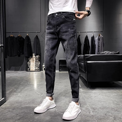 Jeans Negros Slim Fit Elásticos Ajustados para Hombre