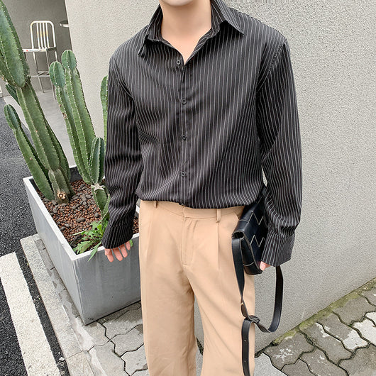 Camisa Rayada de Manga Larga Estilo Coreano para Hombre - Image 9