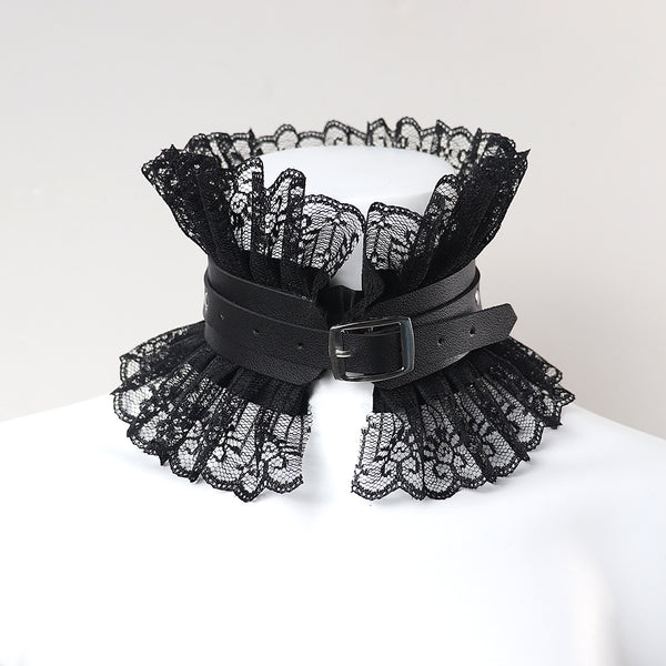 Choker de Cuero Negro Ajustable con Encaje - Image 6