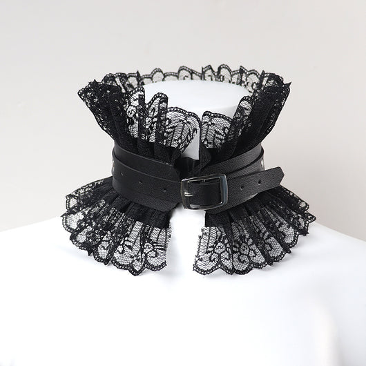 Choker de Cuero Negro Ajustable con Encaje - Image 6