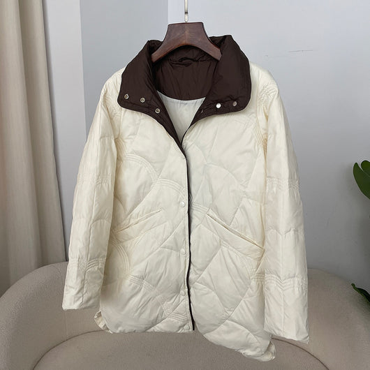 Abrigo Retro de Plumón de Pato Blanco para Mujer - Corte Holgado con Cuello Mao - Image 20