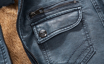 Chaqueta de Cuero Retro con Terciopelo Lavado - Image 18