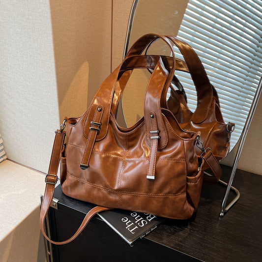 Bolso de Cuero Suave Grande con Bandolera Ajustable para Mujer