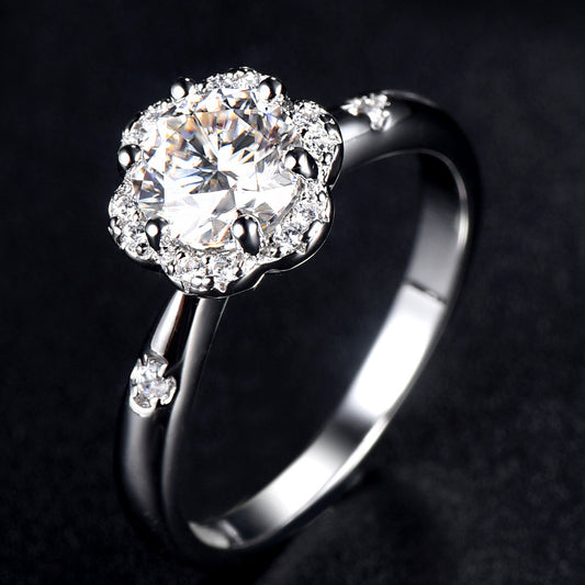 Anillo de Plata 925 Flor Diamante Roto Moissanita para Propuesta de Matrimonio