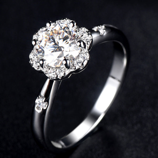 Anillo de Plata 925 Flor Diamante Roto Moissanita para Propuesta de Matrimonio