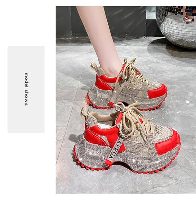 Tenis Deportivos Brillantes con Lentejuelas, Diseño Plateado y Rojo con Cristales - Image 53