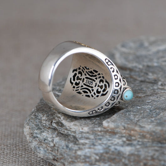 Anillo de Plata 925 Mantra de Seis Caracteres Giratorio con Acabado Dorado - Image 6