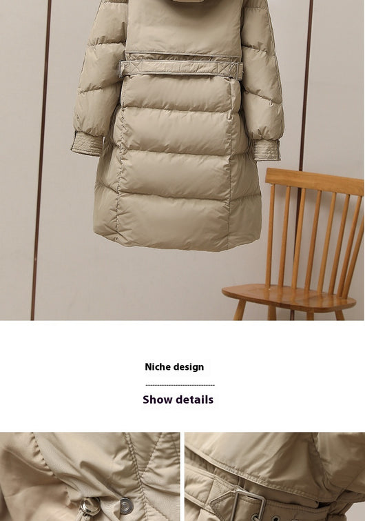 Abrigo de Pato Blanco con Cuello de Piel Acolchado Largo Invierno - Image 13