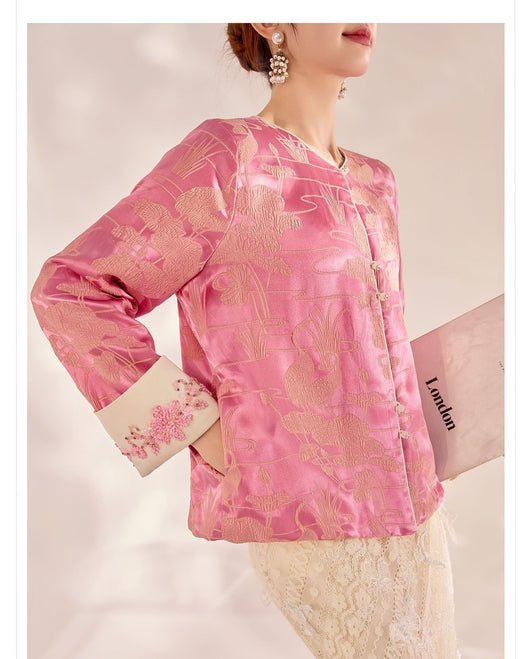 Blusa Retro Estilo Chino con Bordado de Cuentas en Seda Mulberry - Image 25