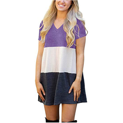 Vestido Camiseta Suelta con Cuello V y Combinación de Colores para Mujer - Image 5