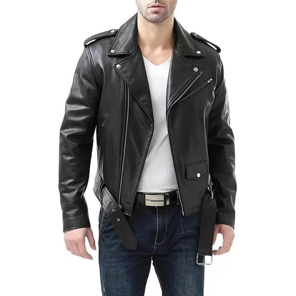 Chaqueta de Cuero PU Slim Fit para Hombre con Cierre de Cremallera