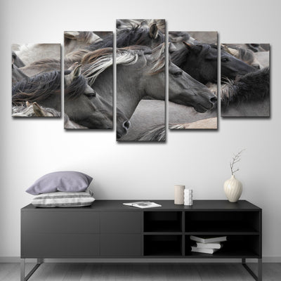 Cuadro Decorativo Grupo de Caballos Gris y Negro - Set de 5 Piezas para Sala y Dormitorio - Image 13