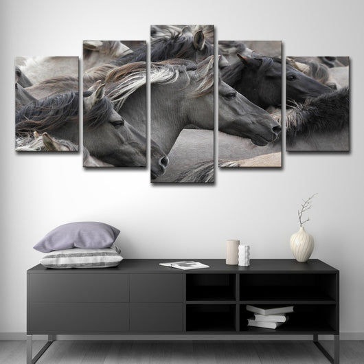 Cuadro Decorativo Grupo de Caballos Gris y Negro - Set de 5 Piezas para Sala y Dormitorio - Image 13