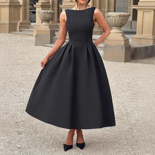 Vestido Sin Mangas Calado con Cintura Ajustada