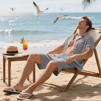 Camisa de Lino Transpirable Manga Corta para Playa - Image 19