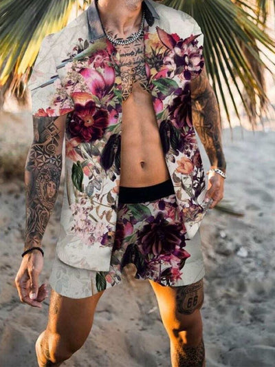 Conjunto de Playa Hombre: Camisa Estampada + Shorts Casuales