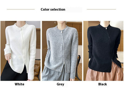 Cardigan Tejido Mujer Cuello Redondo Cremallera Oblicua Ajustado - Image 11
