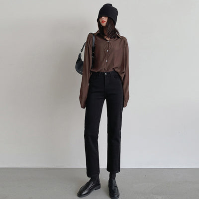 Pantalones Vaqueros Cintura Alta Slim Fit Negro para Mujer