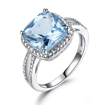 Anillo de Plata Esterlina con Topacio Azul Cielo - Joya Versátil de Moda Europea