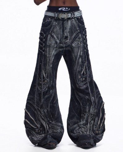 Jeans Patchwork Futurista con Cintura Ajustable y Silueta Definida - Image 5