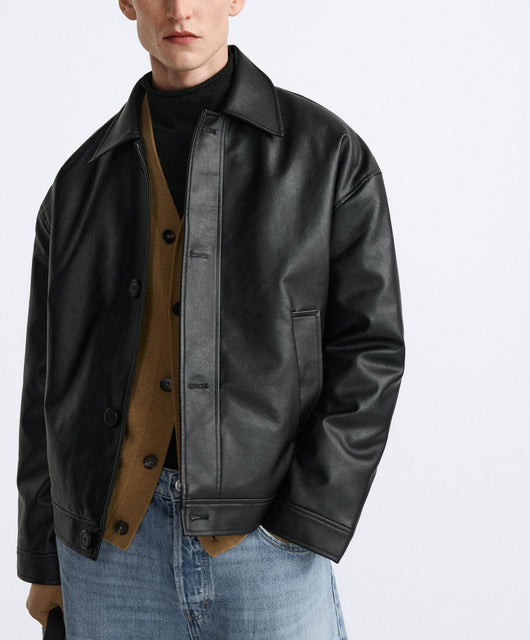 Chaqueta de Cuero Sintético Cuadrada para Hombre - Image 6