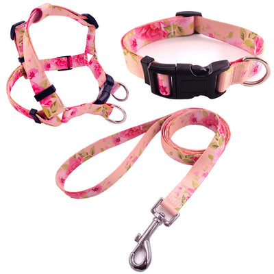 Blue geometric pattern pet collar, harness, and leash three-piece set with black buckles and silver hardware. - Image 8