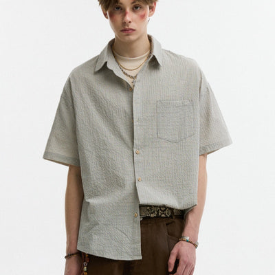 Camisa Cuadros Solapa Seersucker Verano Suelta y Cómoda - Image 2