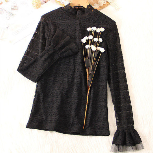 Blusa Cuello Alto con Encaje y Malla Aterciopelada Plus - Image 11
