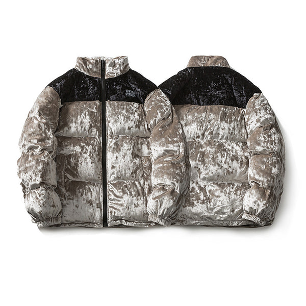 Chaqueta de Algodón Suelta con Cuello Contrastado y Terciopelo Grueso