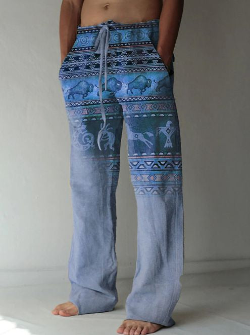 Pantalones Casuales Sueltos de Lino Estampado para Hombre - Image 18