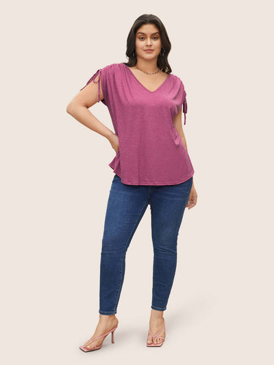 Playera Suelta con Cuello V y Cordón Ajustable - Básico Versátil - Image 14