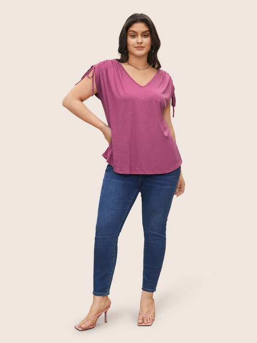 Playera Suelta con Cuello V y Cordón Ajustable - Básico Versátil - Image 14