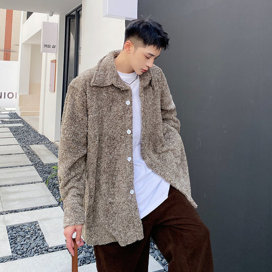 Chaqueta Camisa de Chenilla Suave con Solapa Holgada para Hombre