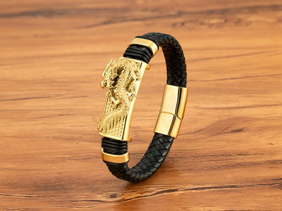 Pulsera Magnética para Hombre con Dragón Pi Xiu - Acero Inoxidable y Cuero con Patrón Leopardo - Image 13