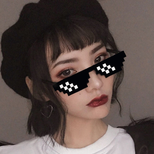 Red pixelated mosaic sunglasses with black arms and white pixel accents, ideal for anime cosplay or funny costumes. - Image 11