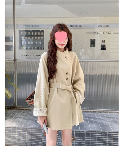Cortavientos Khaki Cuello Mao para Mujer - Estilo Británico Otoño - Image 18