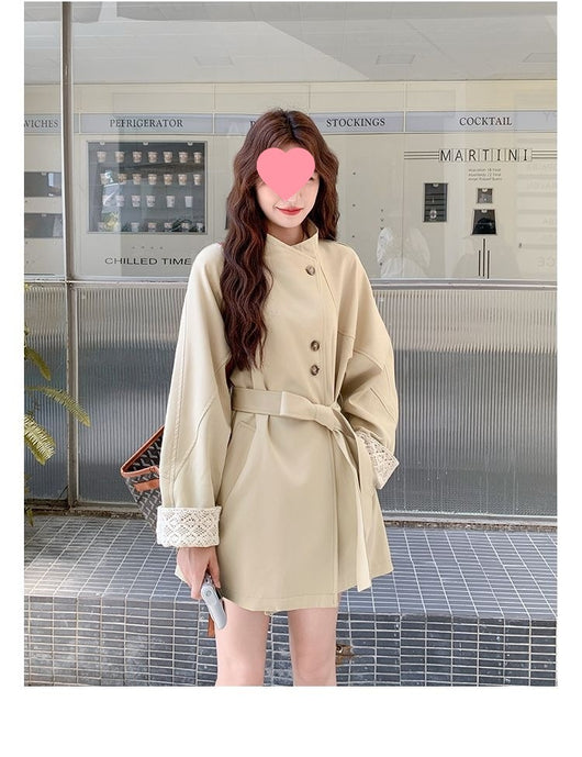 Cortavientos Khaki Cuello Mao para Mujer - Estilo Británico Otoño - Image 18