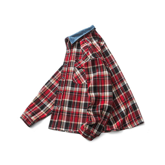 Camisa Denim con Solapa a Cuadros Retro para Hombre - Image 5