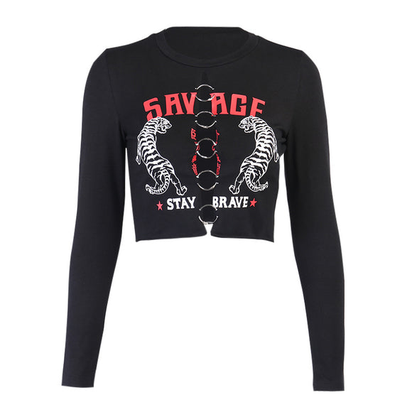 Blusa Ajustada de Manga Larga Cuello Redondo para Mujer