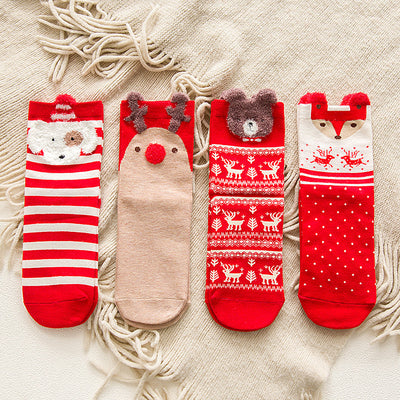 Calcetines Navideños de Algodón Rojo Multicolor para Otoño e Invierno - Image 14