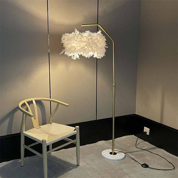 Lámpara de Pie Mármol y Pluma Creativa para Sala de Estar