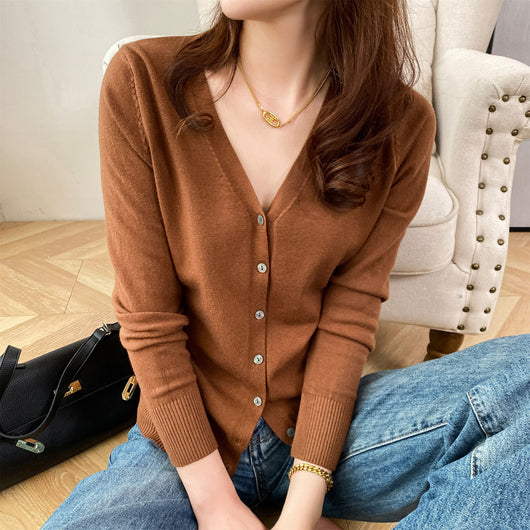 Cardigan Corto Cuello V para Mujer - Suéter Exterior Versátil - Image 11