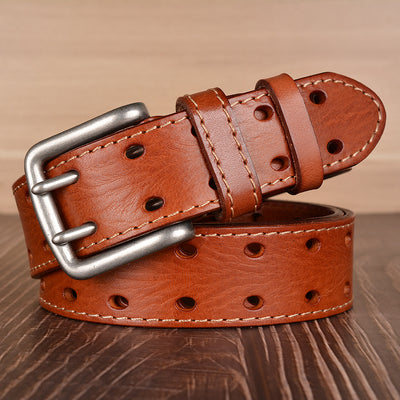 Cinturón de Cuero Genuino con Hebilla Doble Pasador - Estilo Casual para Hombre - Image 6